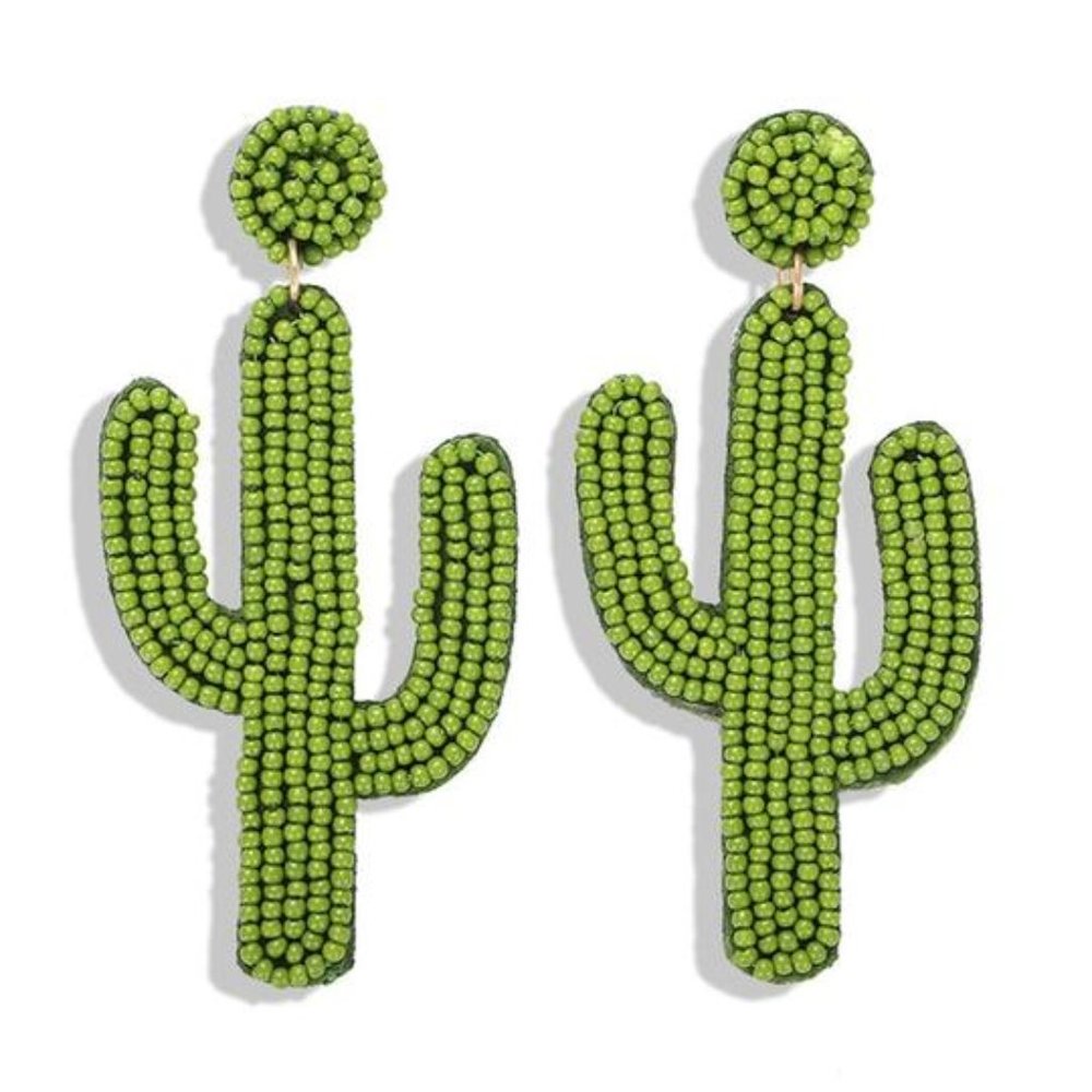 GREEN BEADS CACTUS HANDMADE EARRING